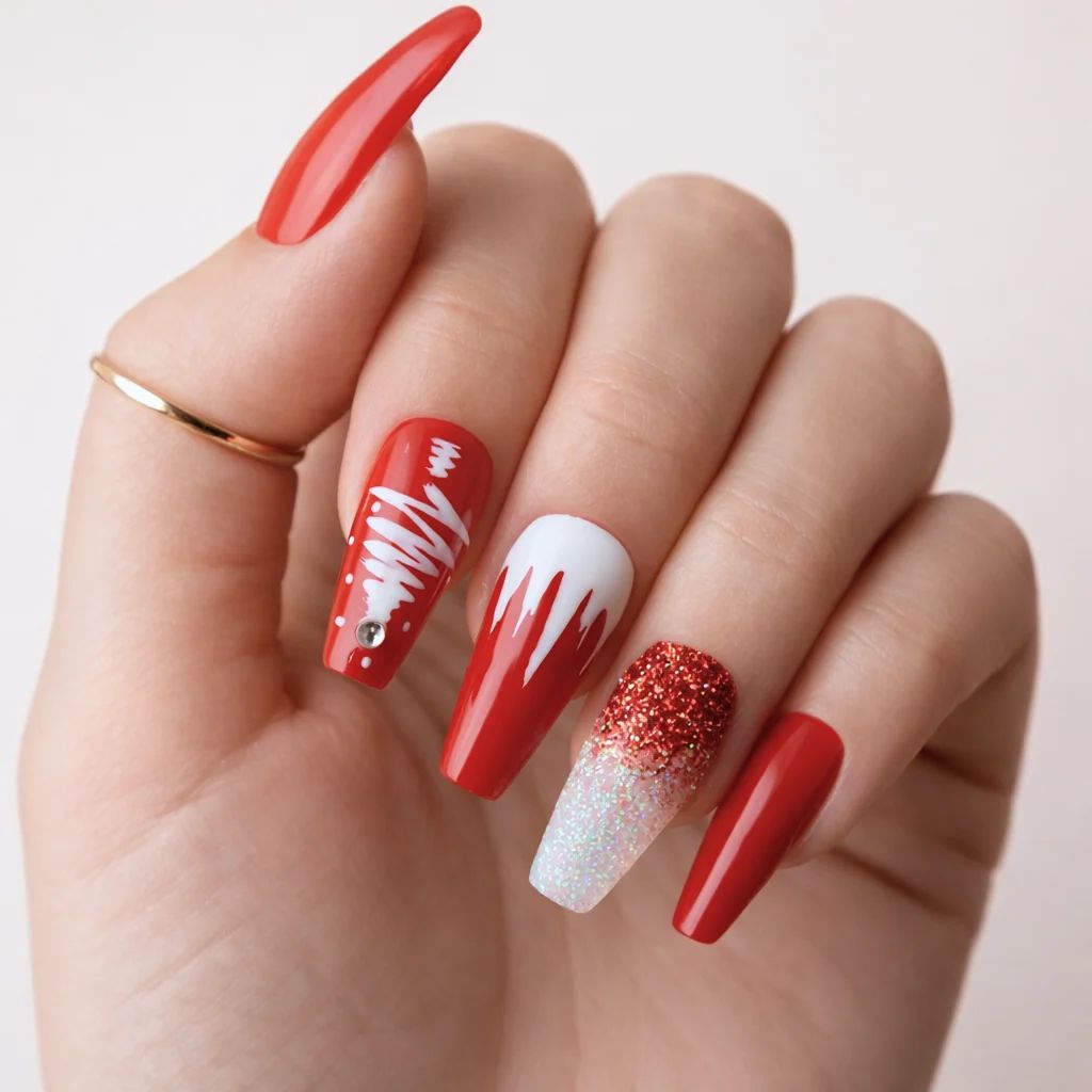 Glossy Glitter Visual Idea Glossy Glitter Visual Idea β New Years Stiletto Nails 2027