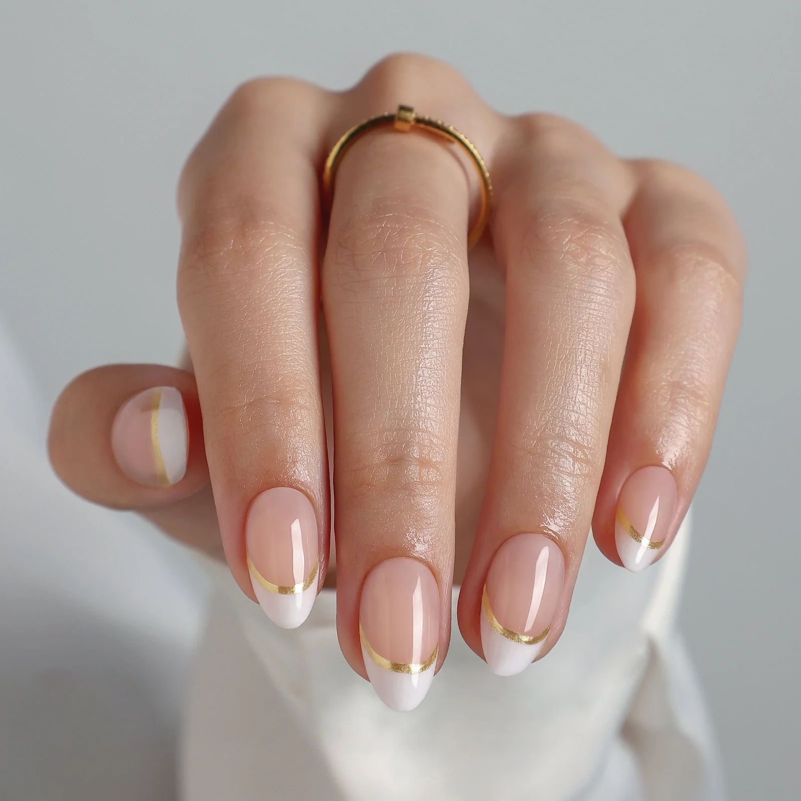 Gold Foil Lined Short Almond Nails — New Years Almond Nails 2027