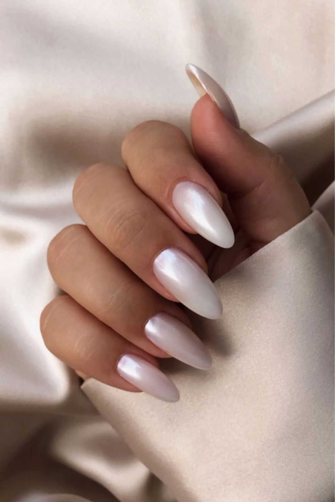 Pearlescent Milky White Shimmer Nails — New Years Almond Nails 2027