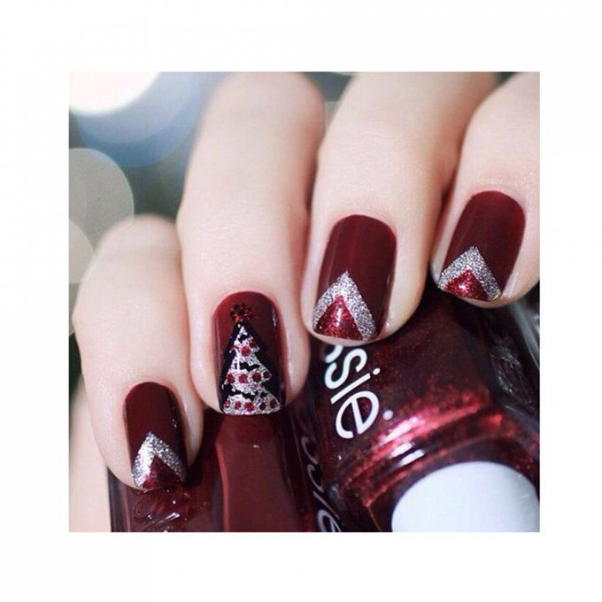 Burgundy Glitter Christmas Tree Square Nails Burgundy Glitter Christmas Tree Square Nails β Classy Christmas Nails 2026