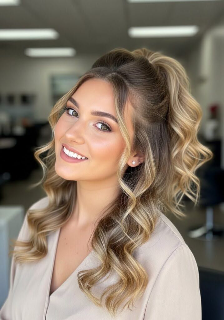 Shoulder Length Blonde Half-Up Waves Shoulder Length Blonde Half-Up Waves β Winter Wedding Guest Hairstyles