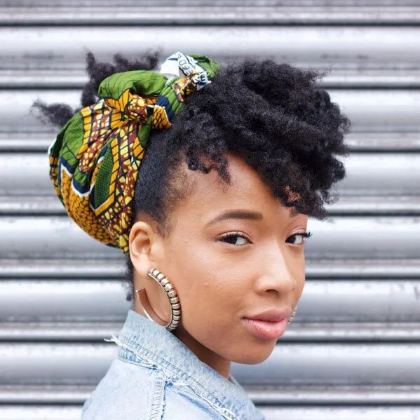 Updo with Vibrant Headscarf — Winter Hairstyles with Scarf