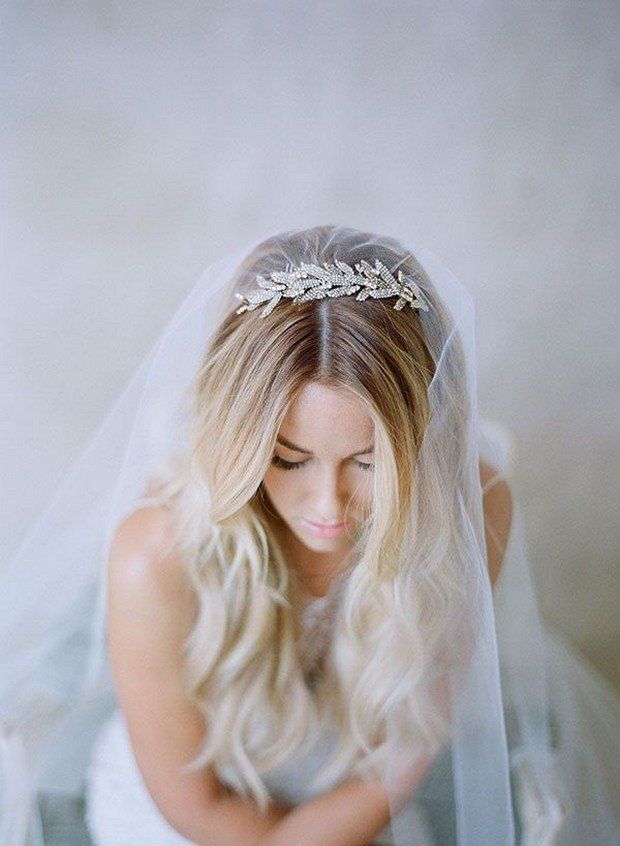 Long Ash Blonde Waves with Veil — Winter Wedding Hairstyles