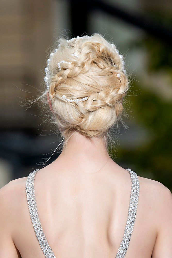Elegant Platinum Updo with Pearls Elegant Platinum Updo with Pearls β Winter Party Hairstyles
