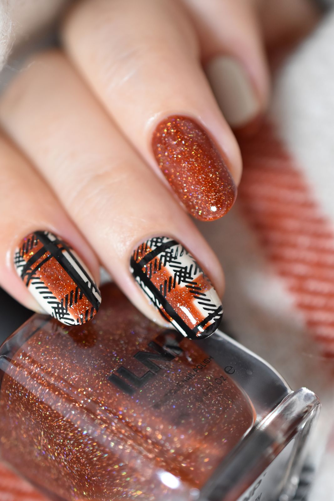 Orange Black Plaid Glitter Accent Orange Black Plaid Glitter Accent β Winter Plaid Nails
