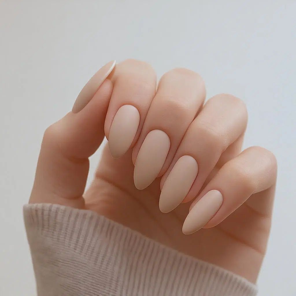 Solid Matte Nude Beige Nails Solid Matte Nude Beige Nails β Medium Winter Almond Nails
