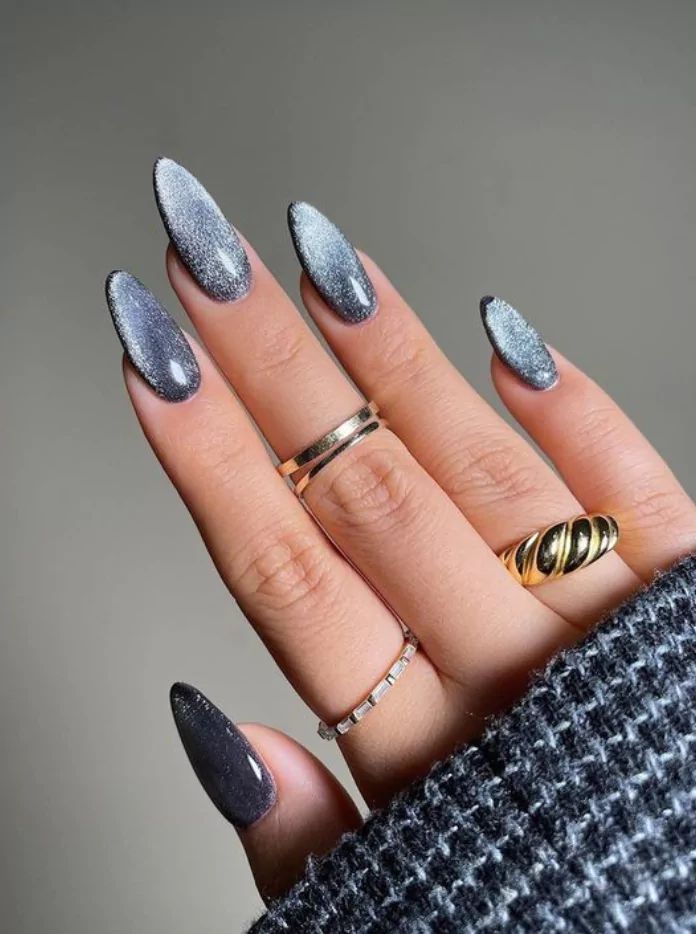 Dark Grey Velvet Cat-Eye Effect Dark Grey Velvet Cat-Eye Effect β New Years Dip Powder Nails 2027