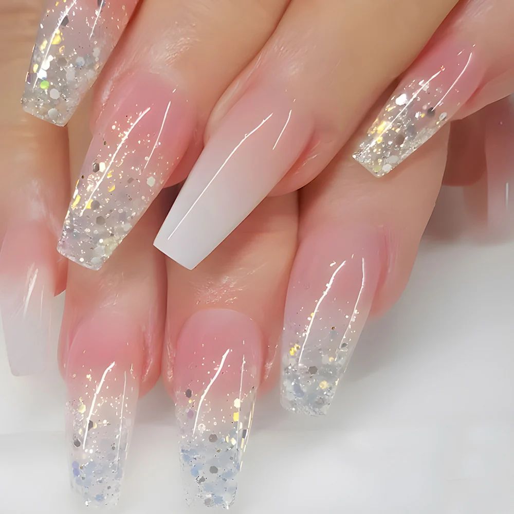 Glitter Gradient Ombre Long Coffin Nails Glitter Gradient Ombre Long Coffin Nails β New Years Coffin Nails 2027