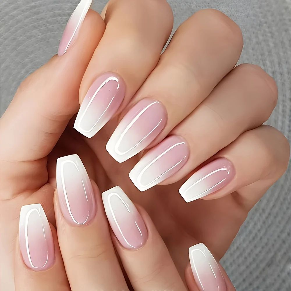Sheer Pink Ombre French Coffin Nails Sheer Pink Ombre French Coffin Nails β New Years Coffin Nails 2027