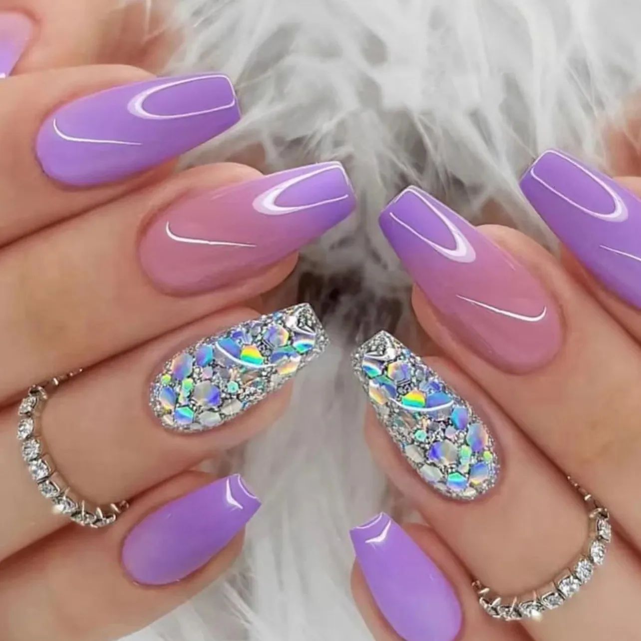 Lavender Pink French Rhinestone Coffin Nails Lavender Pink French Rhinestone Coffin Nails β New Years Coffin Nails 2027