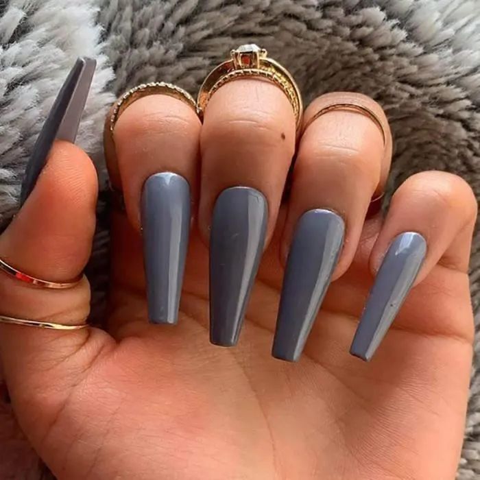 Medium Grey Glossy Coffin Nails Medium Grey Glossy Coffin Nails β New Years Coffin Nails 2027