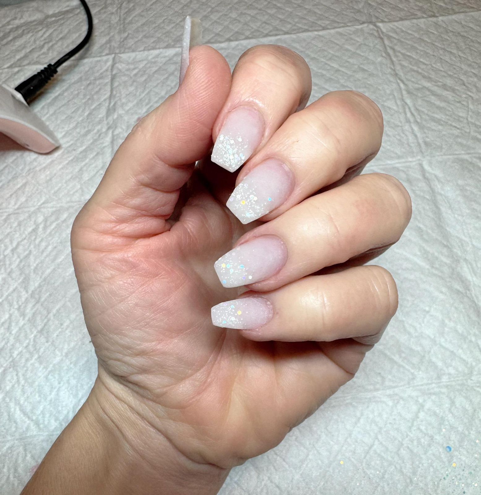 Milky White with Scattered Glitter Milky White with Scattered Glitter β New Years Dip Powder Nails 2027