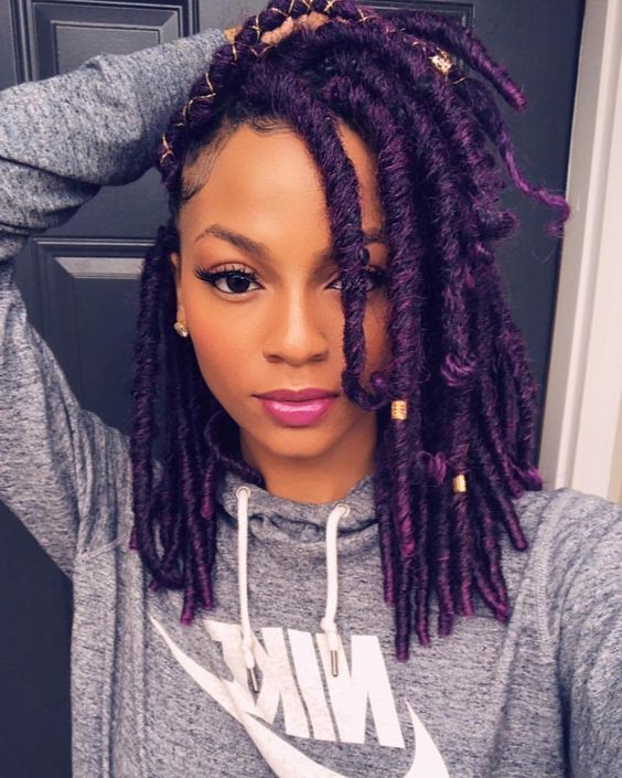 Vibrant Purple Faux Locs With Gold Accents Vibrant Purple Faux Locs With Gold Accents β Winter Braids for Black Women