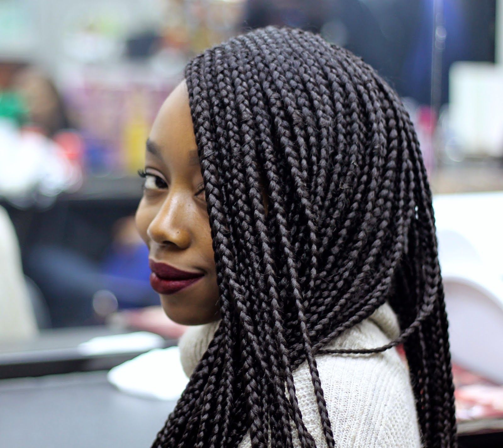Side View Box Braids With Turtleneck Sweater Side View Box Braids With Turtleneck Sweater β Winter Braids for Black Women