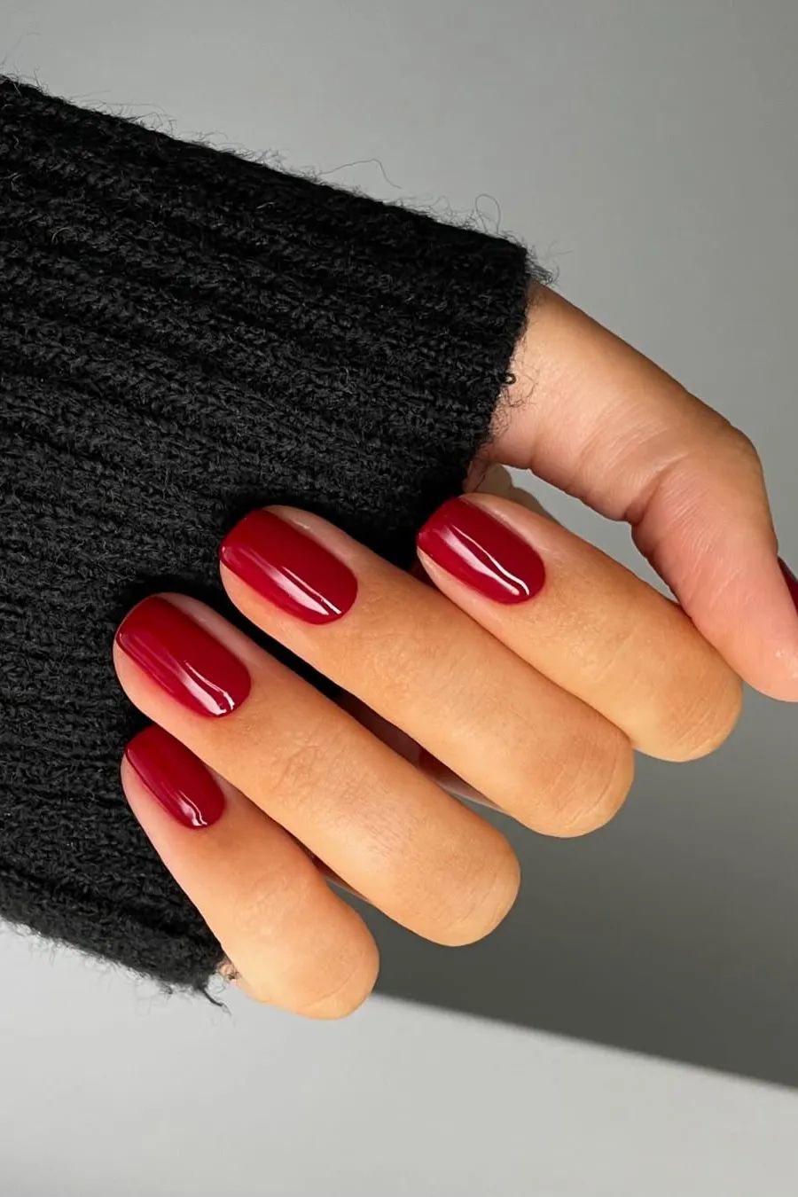 Short Glossy Deep Red Oval Nails Short Glossy Deep Red Oval Nails β Winter Date Night Nails