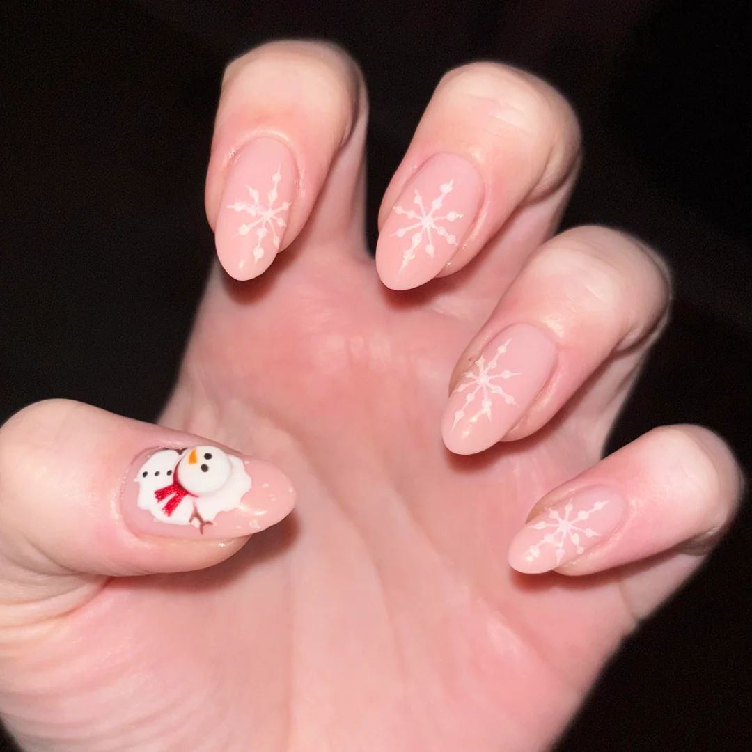 Snowflakes On Four Nails Snowman On One Visual Idea Snowflakes On Four Nails Snowman On One Visual Idea β Sparkly Winter Nails