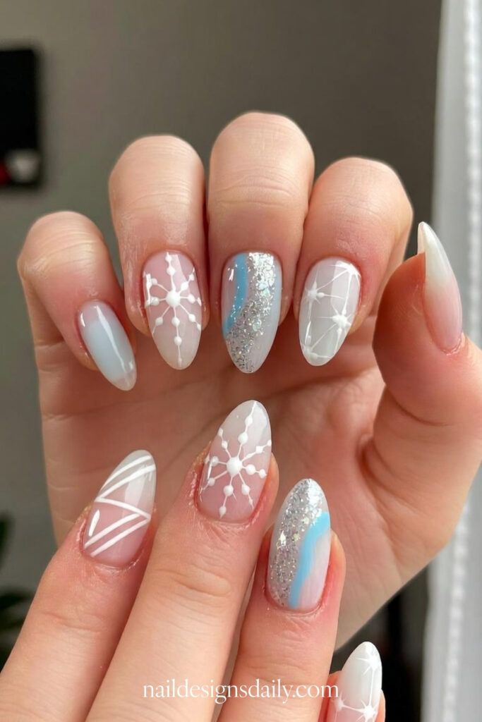 Short Square Snowflake Glitter Nails Short Square Snowflake Glitter Nails β Winter Nail Trends