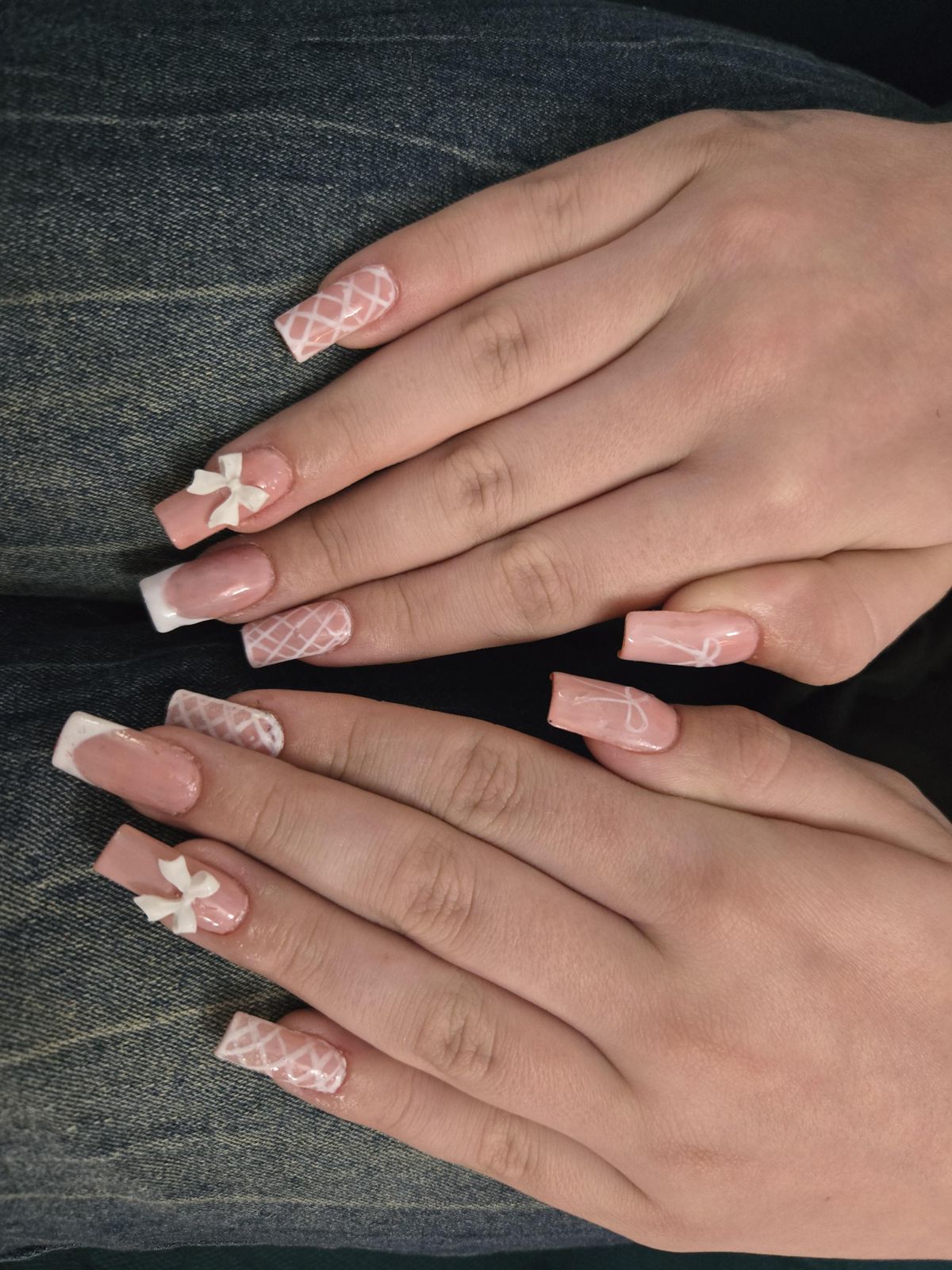 White Lattice French Square Nails White Lattice French Square Nails β Winter Nails for Teens