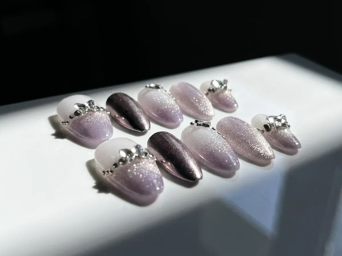 Ombre Stiletto With Crystal Accents Ombre Stiletto With Crystal Accents β Winter Rhinestone Nails