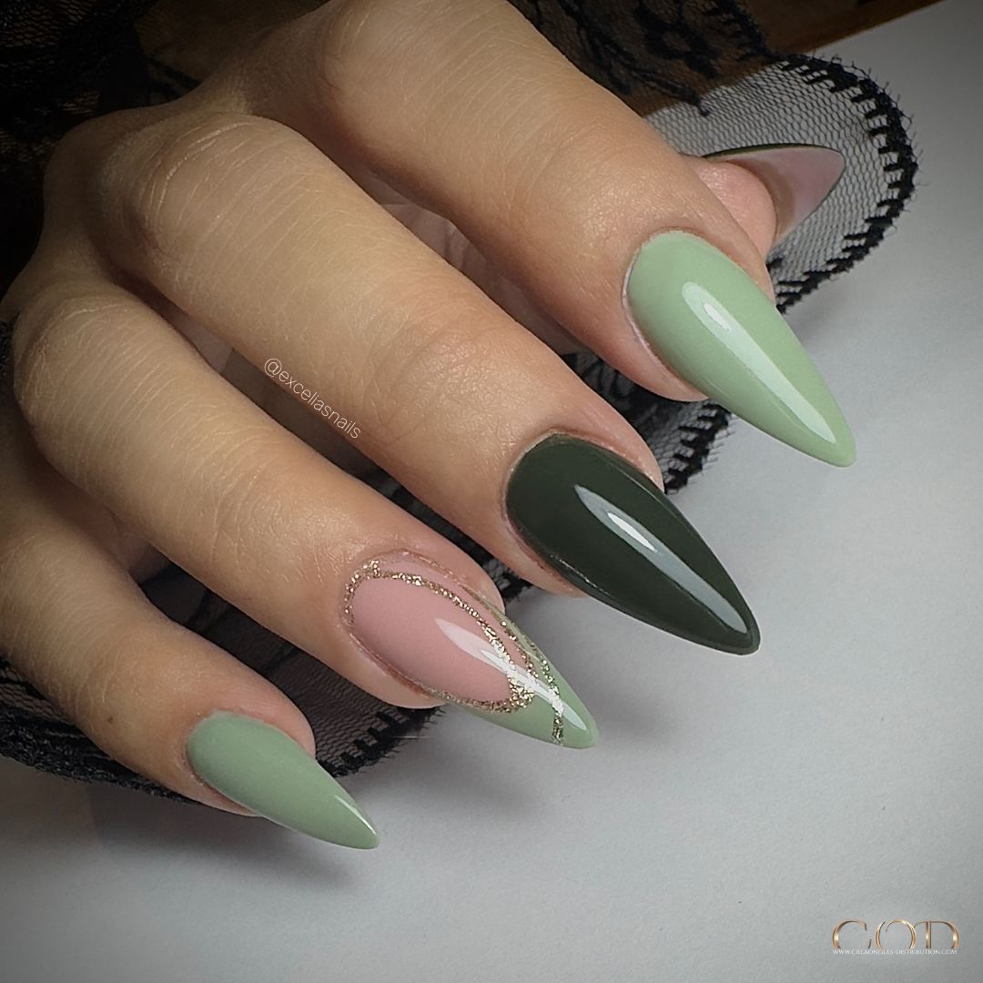Sage and Olive Green Glossy Nails Sage and Olive Green Glossy Nails β Winter Nails for Teens