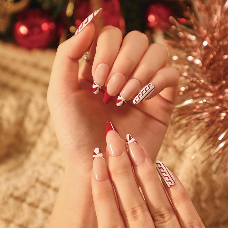 Candy Cane Stripe Stiletto Nails Candy Cane Stripe Stiletto Nails β Winter Nails for Teens