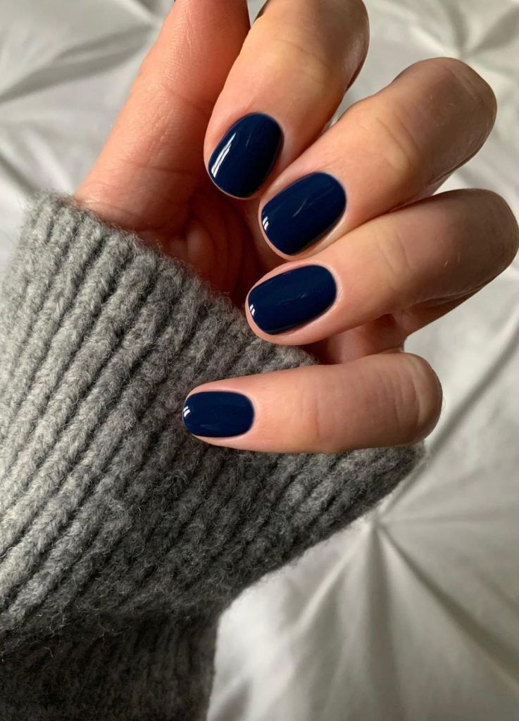 Deep Navy Blue Glossy Short Oval Deep Navy Blue Glossy Short Oval β Old Money Winter Nails