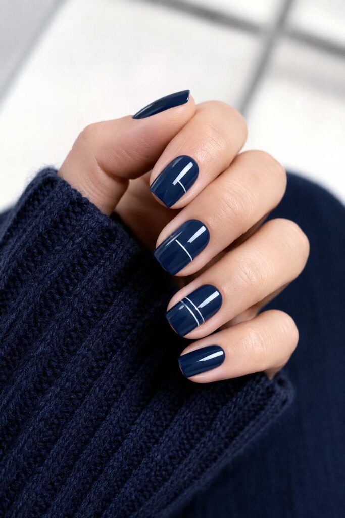 Terracotta Brown White Line Short Ovals Terracotta Brown White Line Short Ovals β Winter Wedding Guest Nails