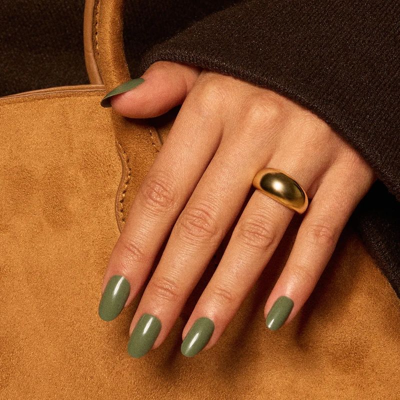 Satin Matte Muted Olive Green Nails — Winter Nail Colors for Olive Skin