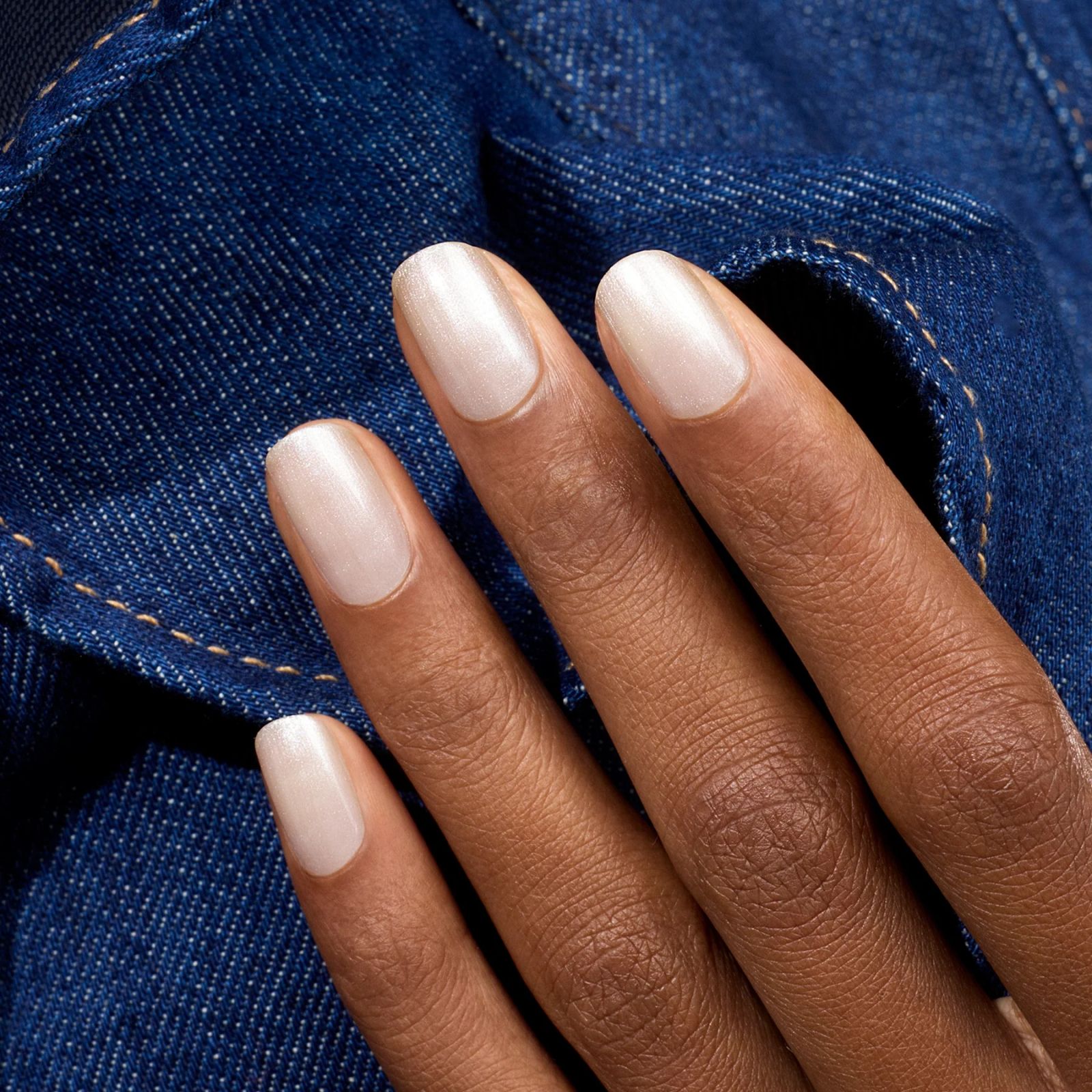 Pale Pearlescent White Shimmer Nails — Winter Nail Colors for Olive Skin