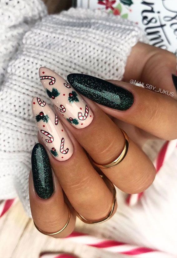 Candy Cane Holly Stiletto Nails Candy Cane Holly Stiletto Nails β Christmas Nails 2026