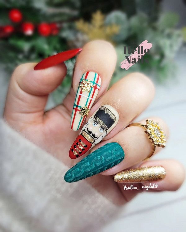 Nutcracker Long Coffin Nails With Texture Nutcracker Long Coffin Nails With Texture β Christmas Nail Art 2026