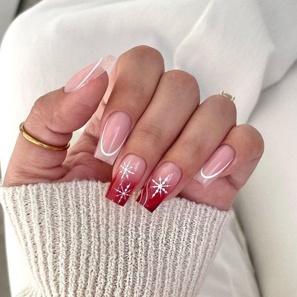 Classic French With Snowflakes On Red Classic French With Snowflakes On Red β Christmas Nail Art 2026
