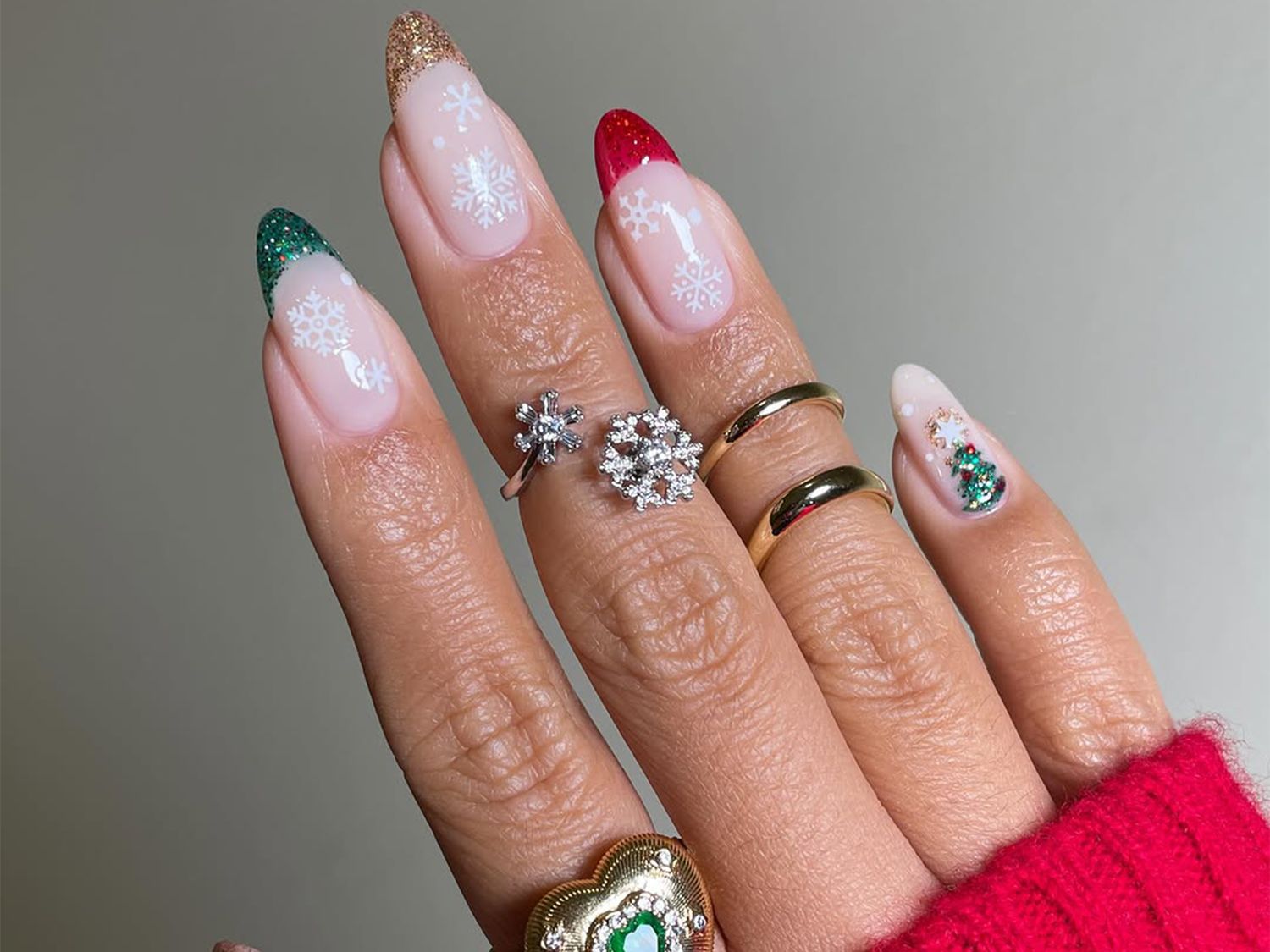 Sheer Nude With Glitter French Snowflakes Sheer Nude With Glitter French Snowflakes β Christmas Nail Art 2026