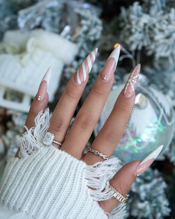 Stiletto Candy Cane And Snowflakes Stiletto Candy Cane And Snowflakes β Christmas Nail Art 2026