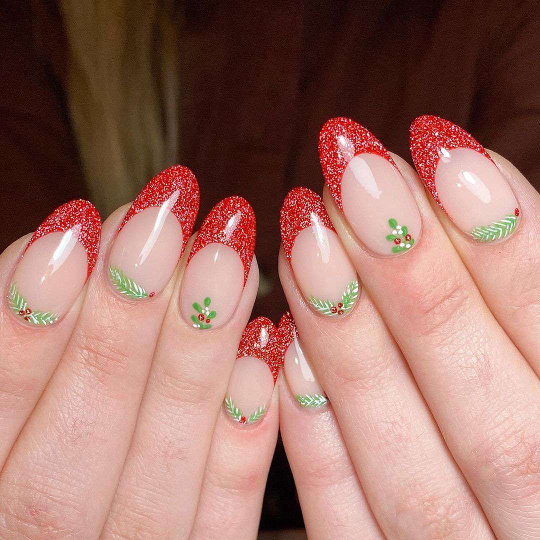 Red Glitter French Tips With Holly Red Glitter French Tips With Holly β Christmas Nail Art 2026