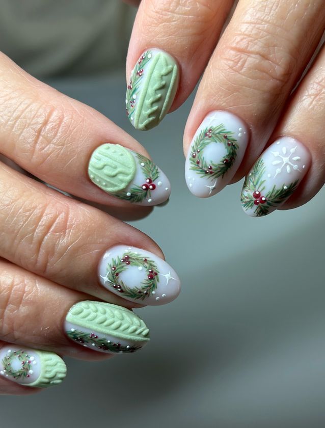 Cozy Cable Knit Green Christmas Nails Cozy Cable Knit Green Christmas Nails β Simple Short Christmas Nails 2026