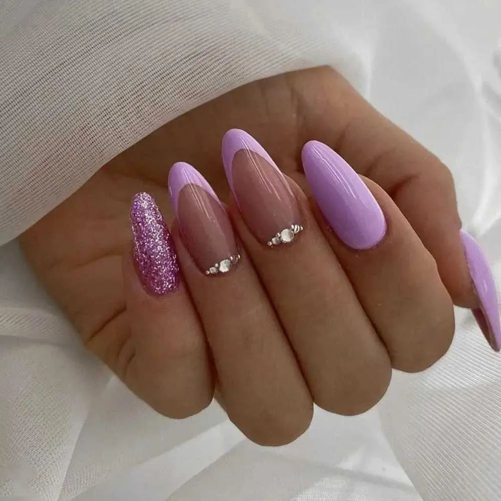 Lilac Sheer Pink Base Silver Glitter Visual Idea — Christmas Almond Nails 2026