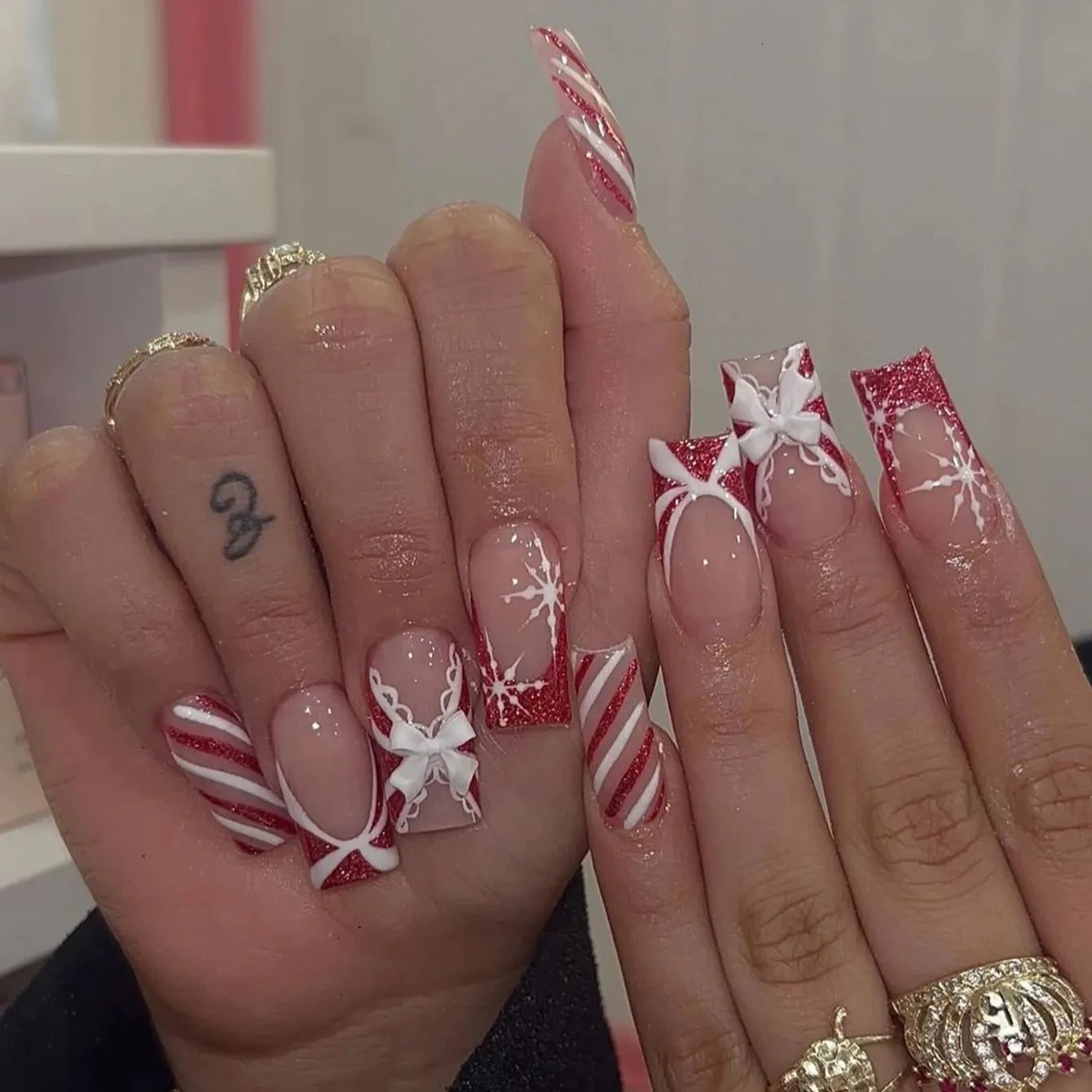 Long Square Christmas French Tip Mix — Christmas Square Nails 2026