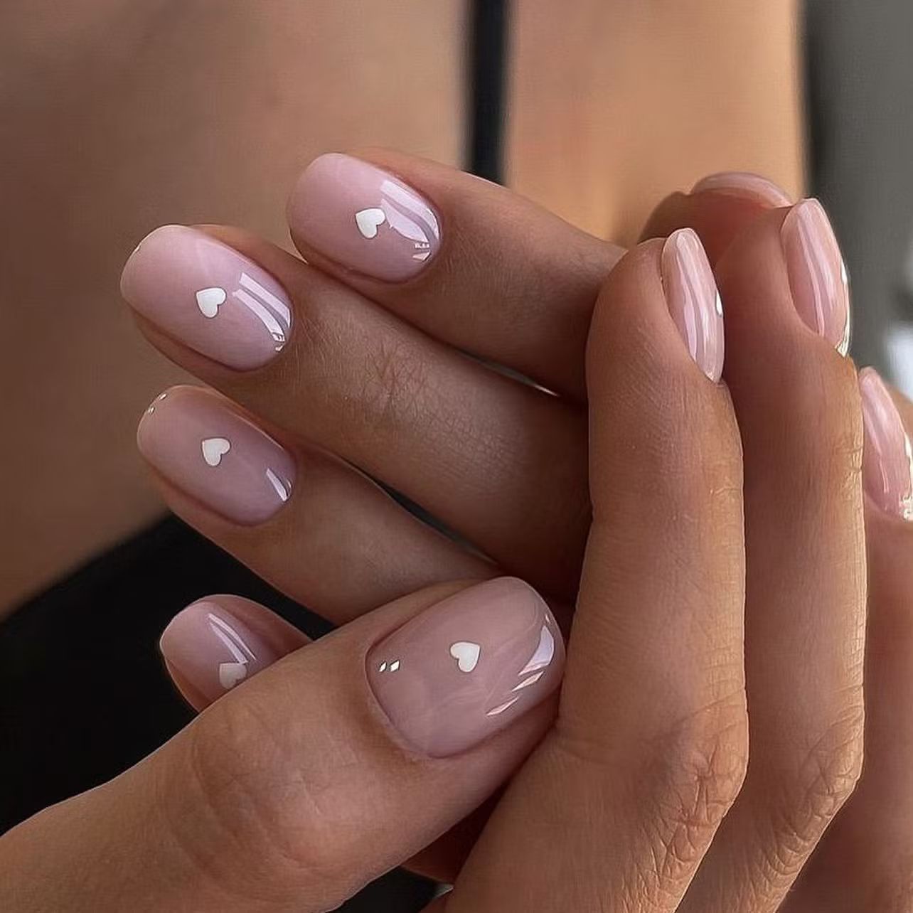 Minimalist Milky Pink Heart Nails — Christmas Square Nails 2026