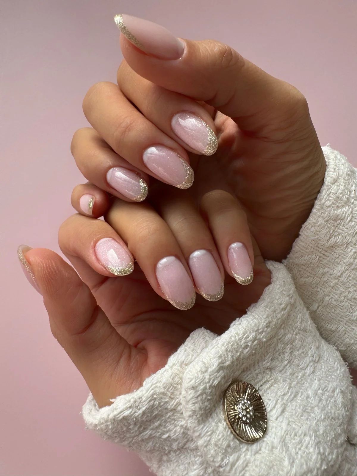 Sheer Pink Glitter French Tips with Pearl Accents — New Years Gel Nails 2027