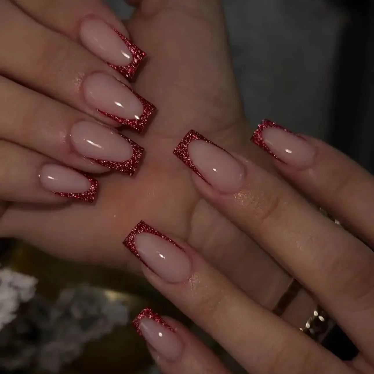 Sparkling Red Glitter French Tips Sparkling Red Glitter French Tips β New Years Dip Powder Nails 2027